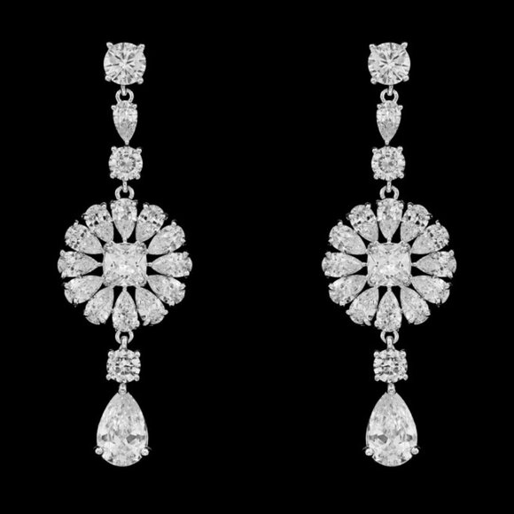 Cubic Zirconia Floral Inspired Dangle Earrings